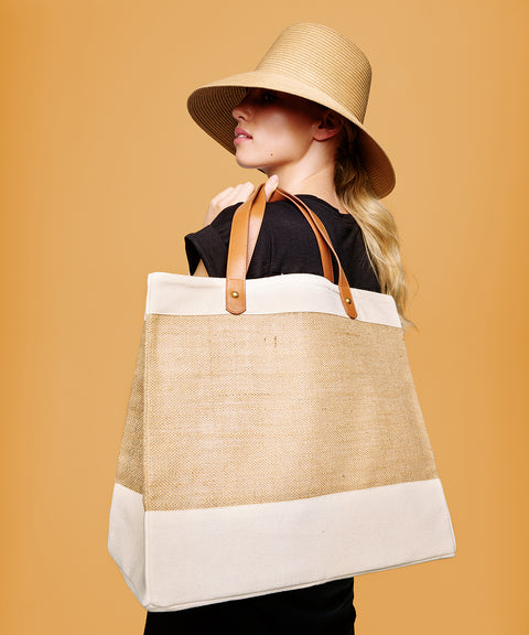 Adley jute with faux leather tote