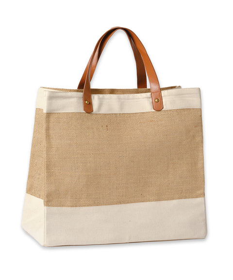 Adley jute with faux leather tote